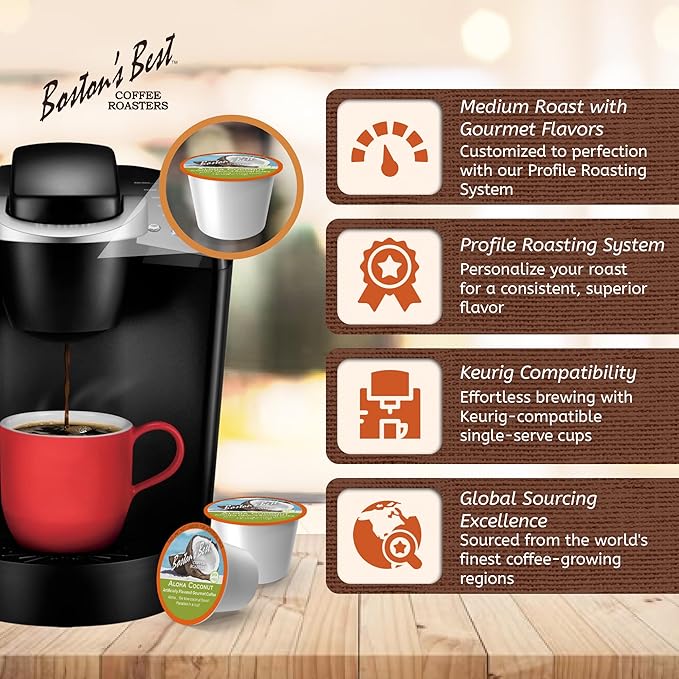 Boston’s Best - Aloha Coconut Flavored Delicious Gourmet Coffee Compatible with Keurig Coffee Maker, 24 Count (Pack of 4)