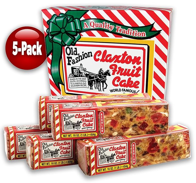 Claxton Fruit Cake – 5-1 lb Regular Recipe Loaves | Individually Wrapped | Packaged in Signature Red-and-White Gift Carton | Old-Fashioned Holiday Fruitcake Since 1910 | 5 Pack