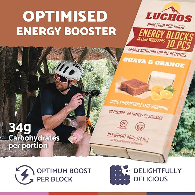 LUCHOS Energy Blocks - Guava & Orange, 10 x 400 g | Colombian On-the-Go Sports Nutrition for Running, Cycling & Hiking | A Natural Alternative to Bars & Gels | Vegan, Gluten Free & Easy to Digest