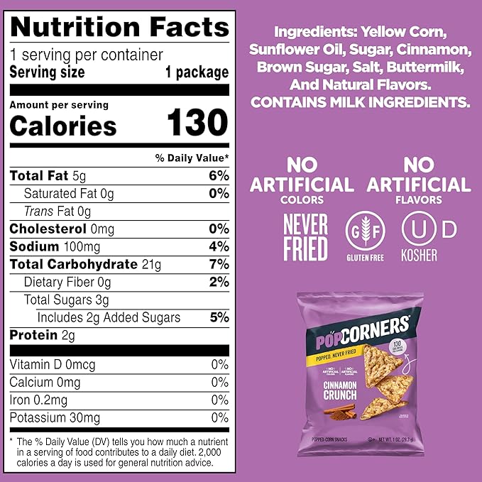 PopCorners Popped Corn Snacks, Cinnamon Crunch, 1 Ounce (Pack of 20) (Packaging May Vary)