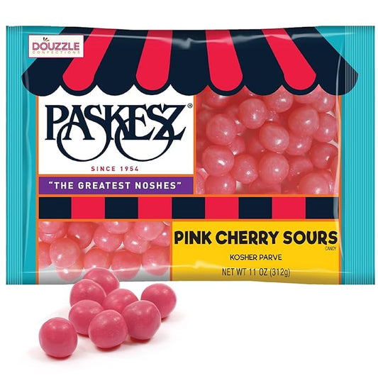 DOUzzle Valentines Day Sweet Treats, Cherry Sours Pink Candy Balls, Original Chewy Candies (11oz, 1 Pack) Party Favor, Goodie Bag & Pinata Filler - Gluten & Nut Free, Kosher Parve