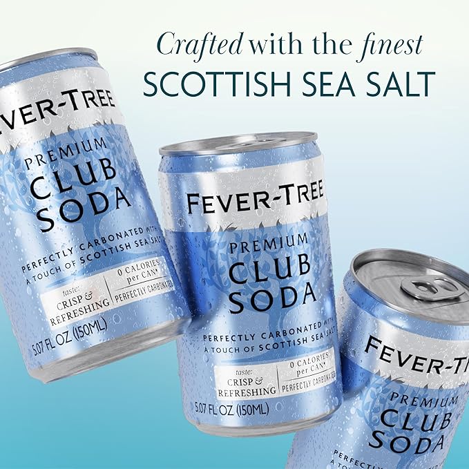 Fever Tree Club Soda Club Soda - Premium Quality Delicate with perfect carbonation - Refreshing Beverage for Cocktails & Mocktails. Naturally Sourced Ingredients, No Artificial Sweeteners or Colors - 5.07 Fl Oz (Pack of 24)(Packaging May Vary)
