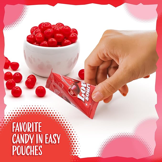 Cherry Sours Individual Pouches | 36 Count | Sour Cherry Balls in Mini Triangle Packs for Valentine Candy Bowls | Old Fashioned Chewy Candy for Office, Classrooms & Party Favors