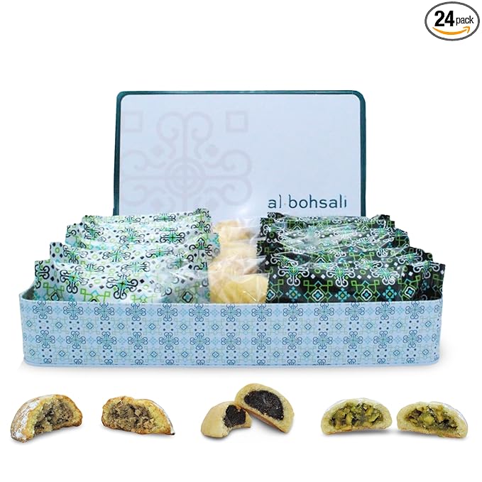 Al Bohsali Assorted Maamoul Cookies – Pistachio, Walnut & Date Filled Shortbread | 24-Piece Mediterranean Pastry Assortment