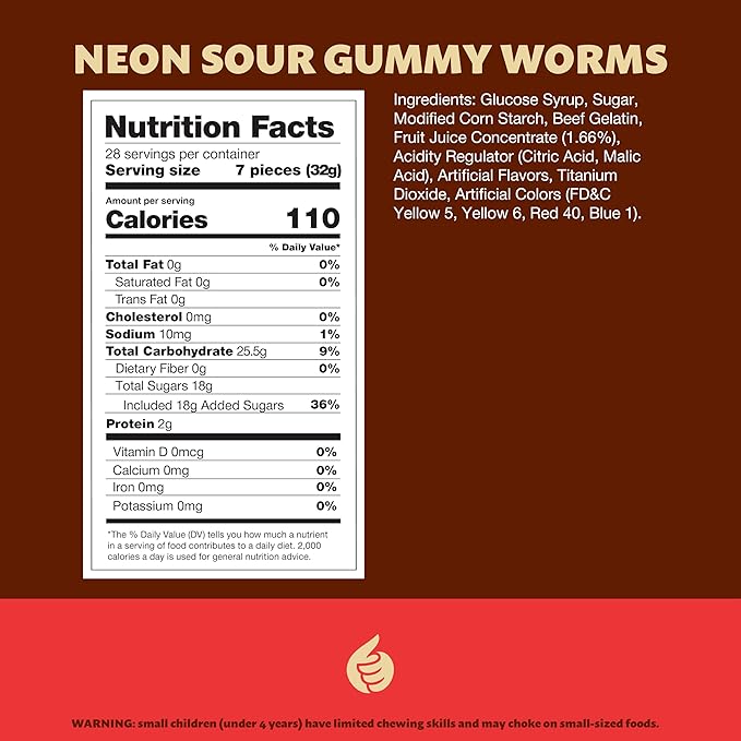 Neon Sour Gummy Worms | 2-Pound Pack | Assorted Fruit Flavored Candy | Soft and Chewy Sour Candy Bulk | Colorful Gummies for Party Favors and Goody Bags