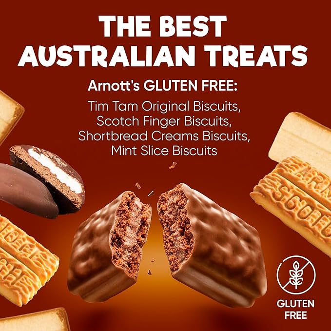 Gluten Free Snack Box & Gift Basket – Biscuit Variety Pack for Adults – 4-Pack Australian Favorites: Scotch Finger, Mint Slice & Shortbread Creams – Celiac Friendly Care Package
