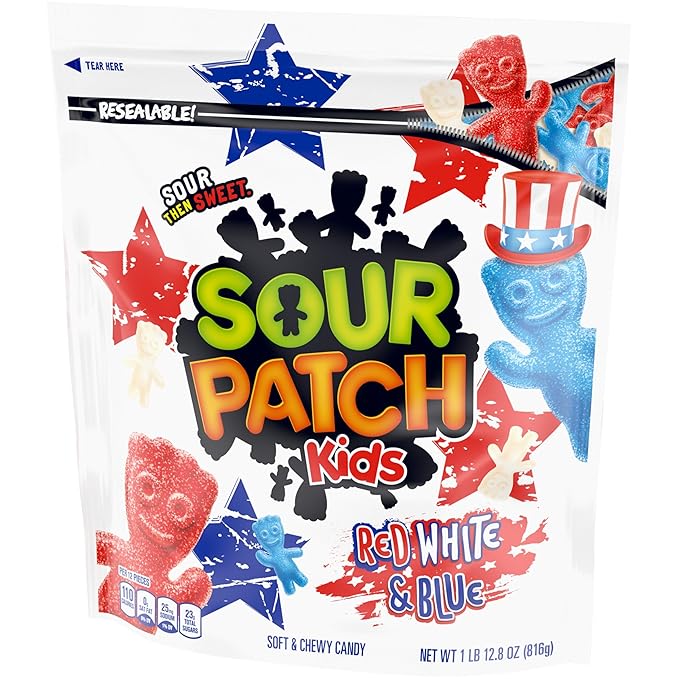 Sour Patch Kids Red, White & Blue Soft & Chewy Candy, Bulk Candy, 4-1.8 lb Bags