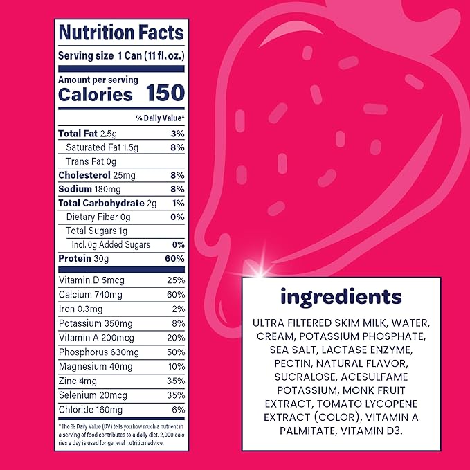 Nurri - 30g Protein Ultra Filtered Milk Shake – Strawberry - Lactose Free, Low Sugar, 150 Calories, 10 Vitamins and Minerals - 11 fl oz, 10 Cans