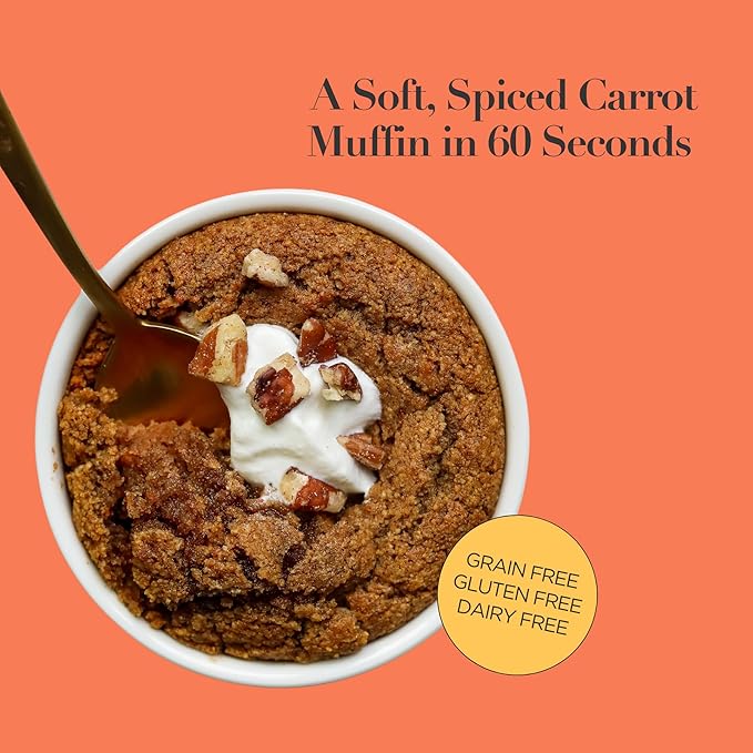 Stellar Eats Grain-Free Carrot Muffin Instant Treat in a Cup | Single-Serve | 7g Protein | Gluten-Free, Dairy-Free, Plant-Based, Paleo-Friendly | Made with 9 Real Ingredients | 8 Pack