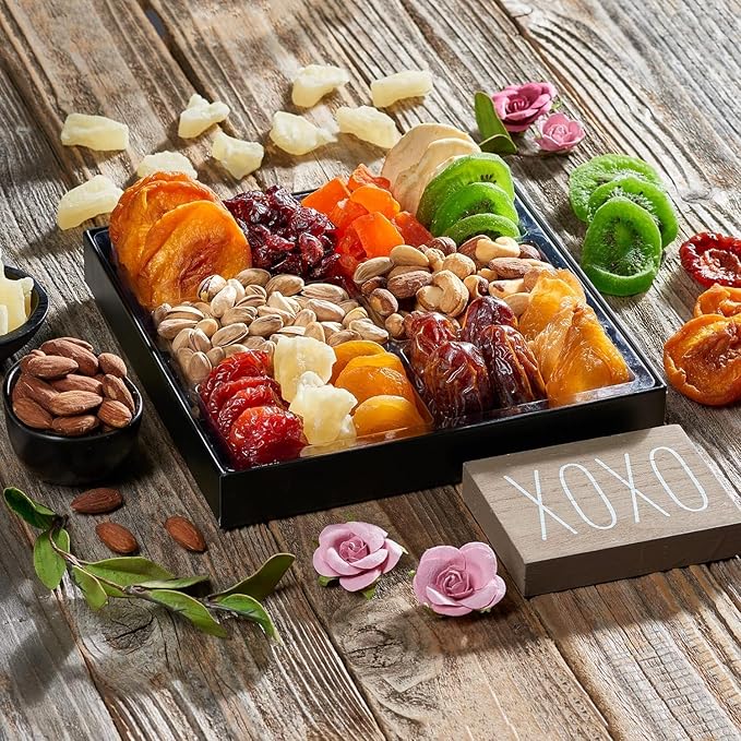 Dried Fruit & Nuts Gift Basket Arrangement Platter, Gourmet Food Snack Box, For Christmas, New Years, Birthday Care Package, Healthy Kosher - Her Him - 12 Snackberry Assortment (3-Pack)