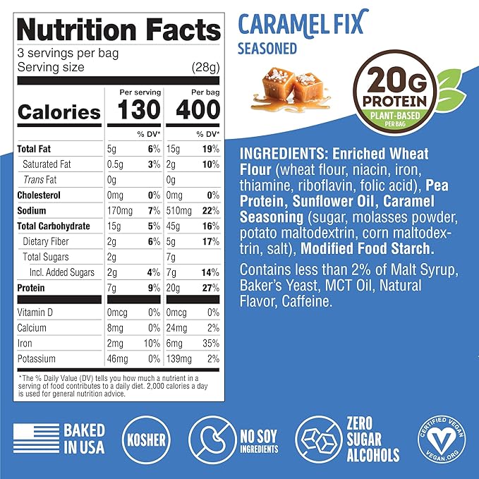 Lenny & Larry's FITZELS Protein Pretzels [Caramel Fix] – 8 x 3oz Bags of High Protein Snacks with 20g Plant Based Protein – Vegan Snack – Incredibly Tasty with Salty Crunch