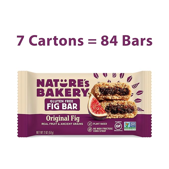 Nature’s Bakery Gluten Free Fig Bars, Original Fig, Real Fruit, Vegan, Non-GMO, Snack bar, 7 boxes with 12 twin packs (84 twin packs)