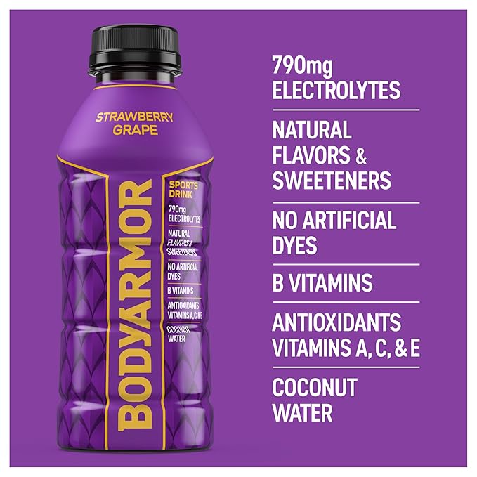 BODYARMOR Sports Drink, Strawberry Grape, Electrolyte Drink Hydration, 16 Fl Oz Bottles (12 Pack), Flavored Coconut Water with B Vitamins & Antioxidants