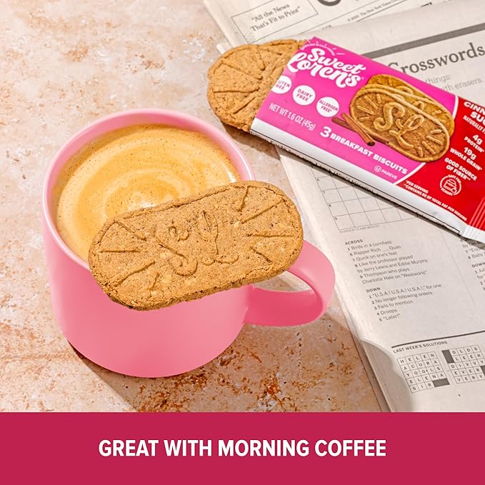 Sweet Loren's Vegan Breakfast Biscuits | Cinnamon Sugar | 4g Protein, 19g Whole Grains | Plant Based, Gluten Free, Dairy Free, Nut Free Snacks | 3 Pack (15 Total Biscuits, 1.6 ounce each)