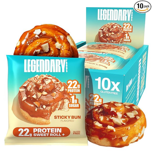 Legendary Foods Cinnamon Roll 22g Protein Bars – Gluten-Free, Low Carb Meal Option – Sweet Zero Sugar Snack, Keto-Friendly – 10-Pack High Protein Pre- or Post-Workout Nutrition Bars - Sticky Bun