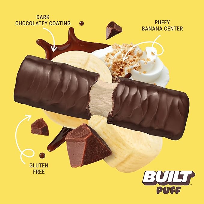 Built Bar, Puff Protein Bars, Banana Cream Pie Puff, 17g Protein Snacks, On-The-Go Bars, Only 140 Calories, 7g Sugar, Collagen, Gluten Free, 12 Count