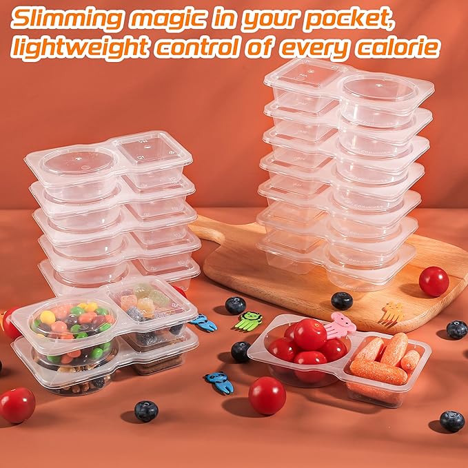 24 Pcs reusable snack containers with Lids, snack containers for kids adults10 Forks, snack pack containers - Lightweight and Stackable, Microwaveable/refrigerator safe