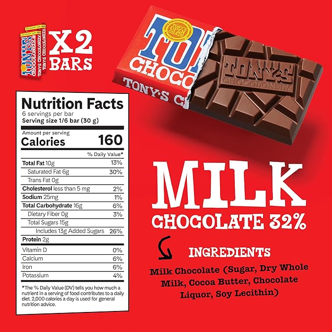 Tony's Chocolonely - Top 3 Milk Chocolate Bundle - Belgium Chocolate Bar, No Artificial Flavoring, Made From Fairtrade & B Corp Certified - 6.35 Oz, 6 Bars