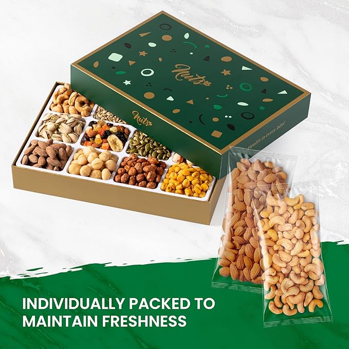 NUTS U.S. Assorted Nuts & Dried Fruits Gift Box | 12 Gourmet Varieties of Sweet & Savory Treats for Christmas, New Year, Holiday, Birthdays, Anniversaries, Corporate Gifting