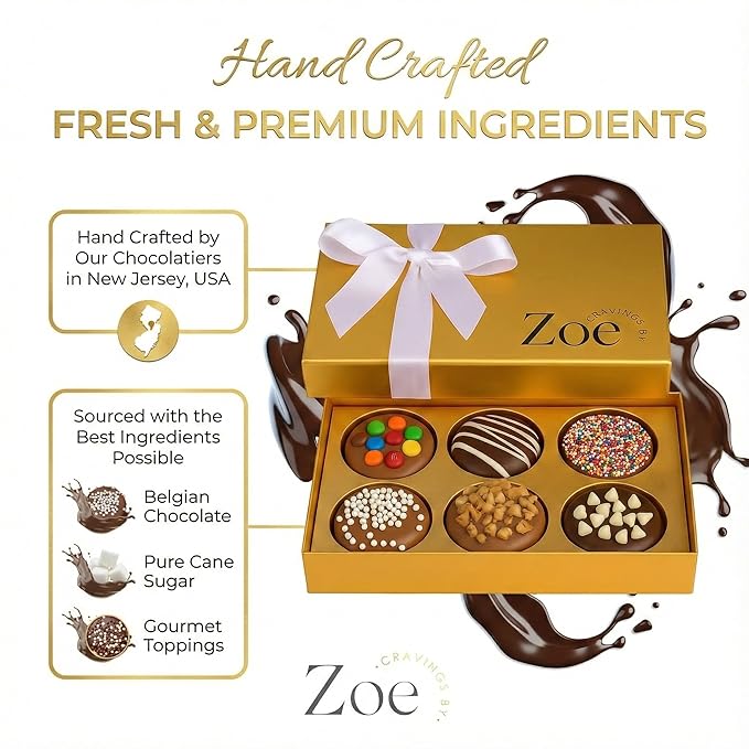 CRAVINGS BY ZOE Valentines Day and Birthday Chocolate Covered Cookies Gift Basket | 6 Count | Kosher Milk & Dark Belgian Chocolate Gourmet Food Gift Box | Birthday, Thank You, Candy Gifting Men Women Him Her Mom