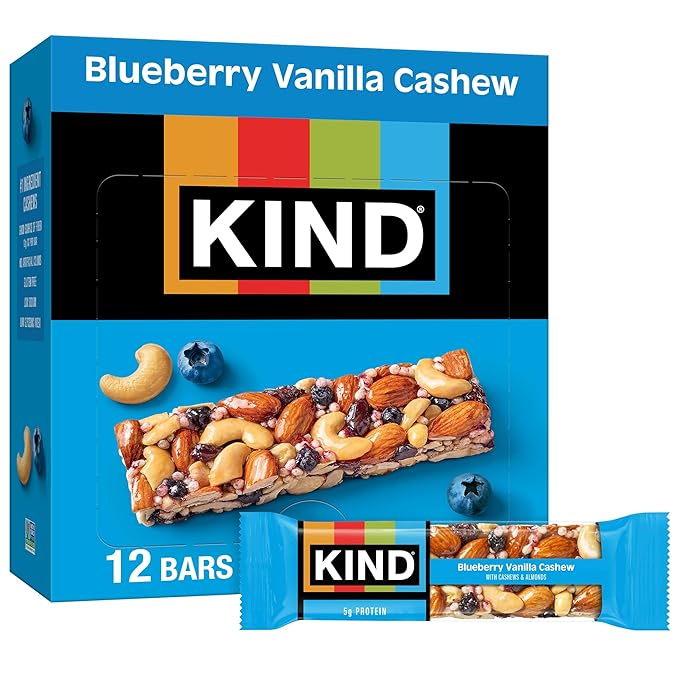 KIND Bars, Blueberry Vanilla Cashew, Healthy Snacks, Gluten Free, 5g Protein, 12 Count