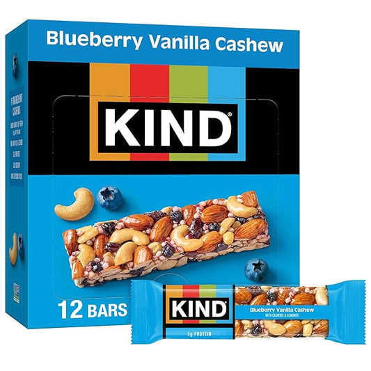 KIND Bars, Blueberry Vanilla Cashew, Healthy Snacks, Gluten Free, 5g Protein, 12 Count