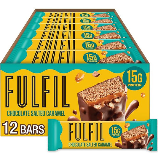 FULFIL Protein Snack Bars, Chocolate Salted Caramel Flavored, Gluten Free with 15g Protein, Pantry Staples, 12 Count