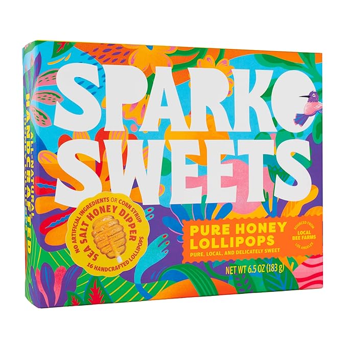 Sparko Sweets Sea Salt Honey Dipper Lollipops, Made in USA, No Artificial Ingredients, No Corn Syrup, 1.5-inch Diameter, 16 Count – Ideal for Tea Stirrers, Sore Throat Remedy, and Gifts