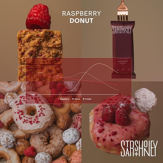 Stars + Honey Protein Bars - The Raspberry Donut, 14g Protein, 2g Sugar, w/Collagen Keto Friendly Snack - Gluten, Dairy, Seed Oil, & Soy Free - High-Protein Snacks for Energy & Recovery -10 pack