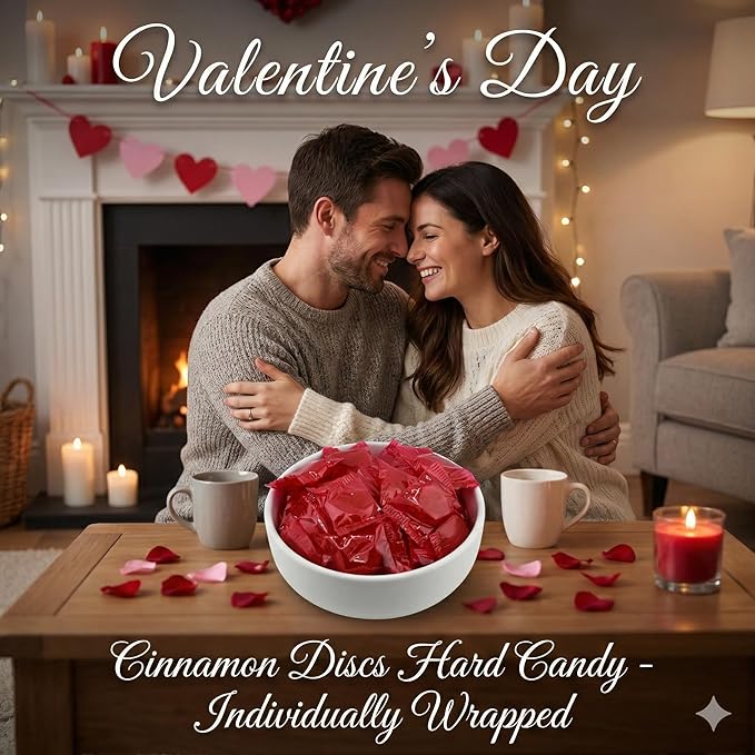 Cinnamon Discs Hard Candy 2 lb - Individually Wrapped Cinnamon Candy Old Fashioned Holiday Suckers - Spicy and Sweet Flavor - Perfect for Valentine's Day and Tasty Treats on the Go by ASOZI