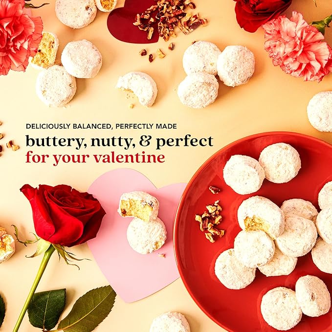 David's Cookies Butter Pecan Meltaways Sweet Sampler in Love Tin - 16oz Butter Cookies with Crunchy Pecans, Soft, And Melt In Your Mouth Flavorful Cookies - Delicious Gourmet Valentine's Food Gift