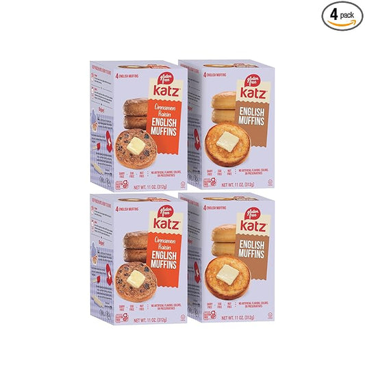 Katz Gluten Free English Muffin Vegan Variety Pack | 2 x Plain, 2 x Cinnamon Raisin | Dairy, Nut and Gluten Free | Kosher (4 Muffins per Pack)