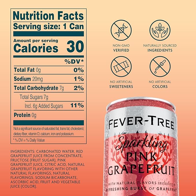 Fever-Tree Sparkling Pink Grapefruit – Premium Soda Mixer for Cocktails and Mocktails, 5.1 fl oz Cans, Pack of 24 – Naturally Sourced, Non-GMO