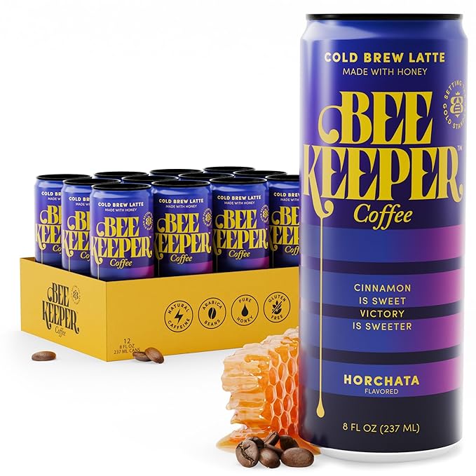 Beekeeper Horchata Latte Cold Brew Coffee Drinks with Oregon Honey | 12 Pack Refreshing Iced Coffee - Unsweetened & Strong Arabica Brew, 8 fl oz Ready-to-Drink Can - 180mg Natural Caffeine