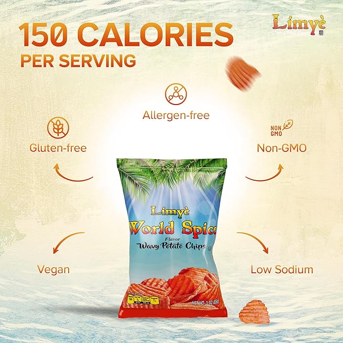 Limyè Potato Chips, World Spice Flavor, Kosher Certified, Allergen Free, Non-GMO, Gluten-free, Vegan potato chips, 3 Oz (12 Pack)