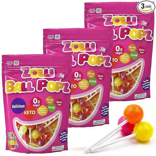 Zolli Ball Popz Clean Teeth Sugar Free Candy - Dye-Free, Keto & Diabetic-Friendly, Dentist-Approved Treats for Kids (Natural Fruit Flavors, 5.2 oz, Pack of 3)