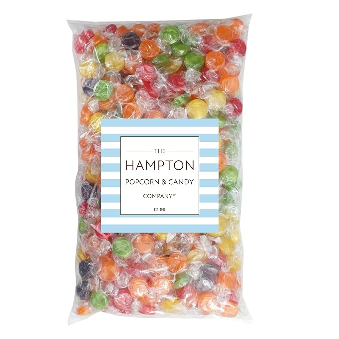 Assorted Fruit Hard Candy, 5 Pound Bulk Candy (Approx. 375 pcs.), Individually Wrapped Hard Candy, Fruit Discs Candy, The Hampton Popcorn & Candy Company
