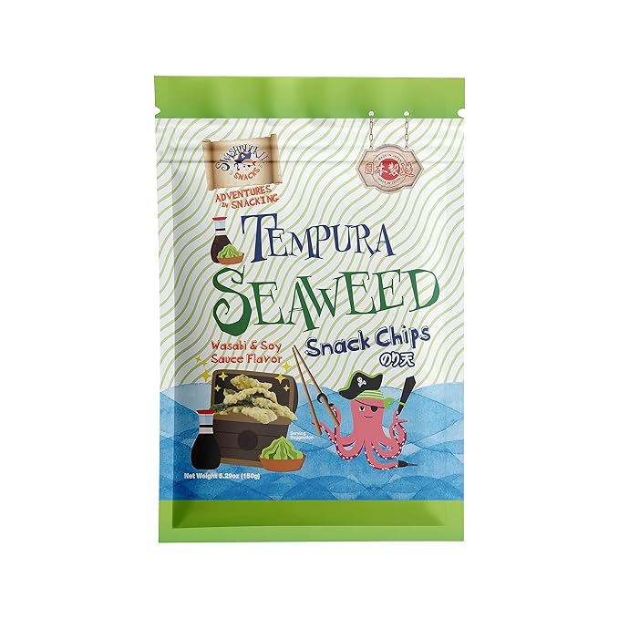Japanese Tempura Seaweed Chips, Noriten – Wasabi and Soy Sauce Flavor | 5.29oz | Made in Japan by Swashbuckle Snacks