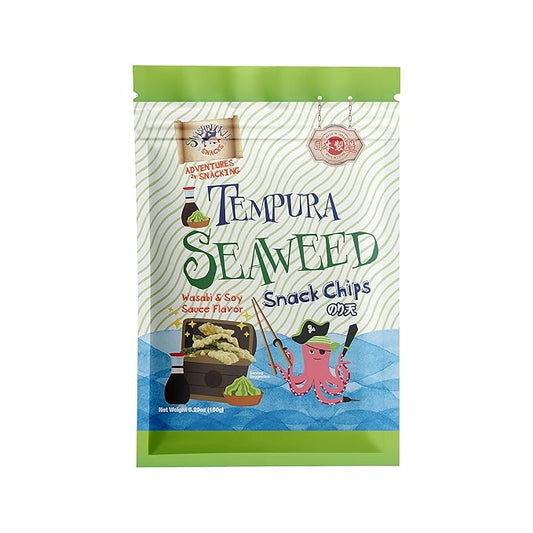 Japanese Tempura Seaweed Chips, Noriten – Wasabi and Soy Sauce Flavor | 5.29oz | Made in Japan by Swashbuckle Snacks