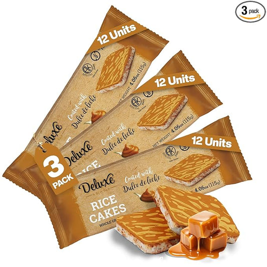 Deluxe & Bla Bla Thin and Crispy Dulce De Leche Coated Rice Cakes, Kosher Certified Dairy, Gluten Free, Nuts Free Snack (Pack of 3, dulce de leche)