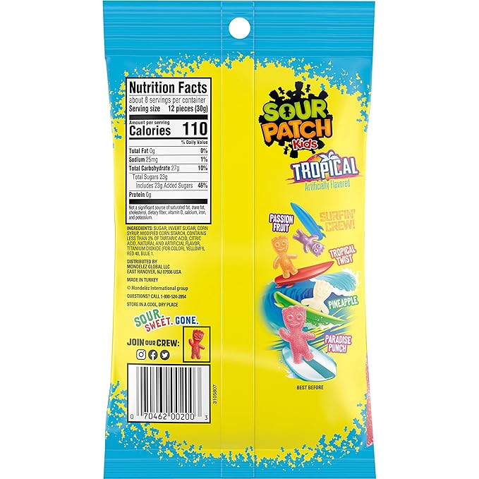 Sour Patch Kids Tropical Soft & Chewy Candy, Bulk Candy, 12-8 oz Bags