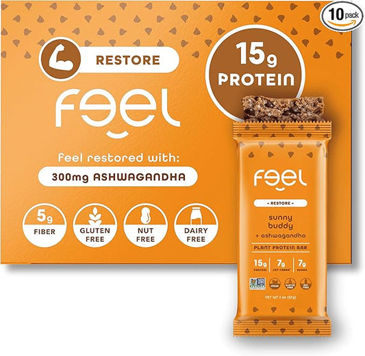 Feel Vegan Protein Bars | Sunbutta Choco Chip | Keto | Gluten Free | Organic | 15g Plant Protein | Low Carb | High Protein | Dairy Free | Low Sugar | Nut, Grain, Soy Free | Non GMO | 10 Pack