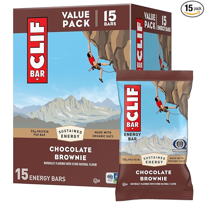 CLIF BAR - Energy Protein Bars - Chocolate Brownie - Made with Organic Oats - Energy Bars - Non-GMO - (15 Pack)
