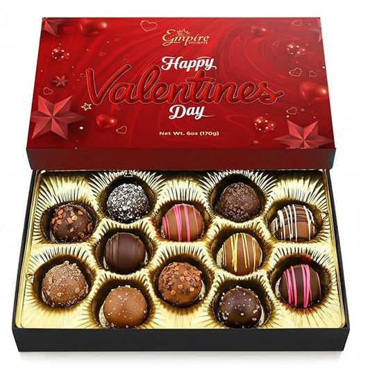 Happy Valentines Chocolates - 12 Assorted Milk & Dark Chocolate Truffles - Gourmet Chocolate Gift Box - Valentines Chocolate Gifts for Women & Men, 6 oz