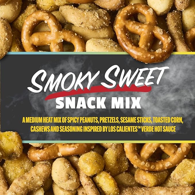 Snak Club x Hot Ones Snack Mix, Smoky Sweet, Spicy Snacks with Peanuts, Pretzels, Sesame Sticks, Toasted Corn, Cashews, Inspired by Hot Ones, Vegan Snack, 10 oz Resealable Bag