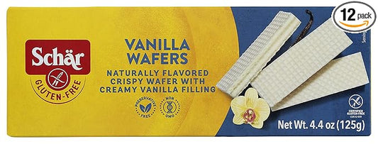 Schär Gluten-Free Vanilla Wafers, 4.4oz (Pack of 12) – Crispy Texture, Rich Vanilla Flavor, Non-GMO, No Artificial Preservatives, Perfect Snack or Dessert Ingredient
