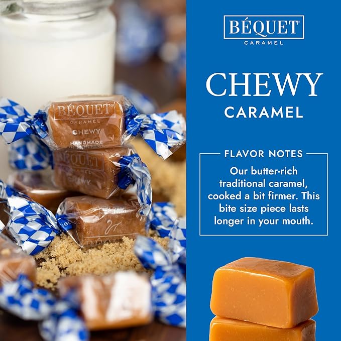 Béquet Caramel - Chewy - Gourmet Caramel Candy - Caramel Candy Individually Wrapped - Made in Montana - Kosher (Star D) and Gluten Free - 24 oz Resealable Pouch
