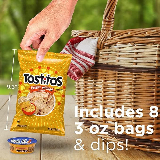 Tostitos Tortilla Chips Chip & Dip Pack, 3oz Tostitos Crispy Rounds & 3.8oz Medium Dip