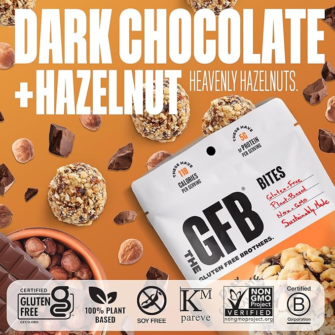 The GFB Dark Chocolate Hazelnut Protein Bites - Gluten Free, Plant Based, Non GMO, Sustainably Made – Ridiculously Tasty, Healthy, Vegan, Protein Energy Balls, 4 oz (4 Count)