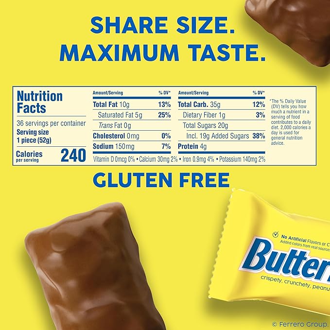 Butterfinger, Bulk 18 Count, Chocolatey, Peanut-Buttery, Individually Wrapped Candy Bars, Share Pack, 3.7 oz Each - 18 pack